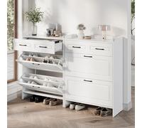 Kelodan Scarpiera 80 x 34 x 107,5 cm, in MDF bianco, taglia unica con 8 scomparti e 2 cassetti, casa mobili, scarpiere, set da 2 pezzi