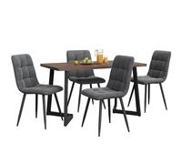 Kelodan Set da pranzo da 5 pezzi, tavolo da pranzo con 4 sedie, moderno tavolo da cucina con venature in legno, gambe in metallo nero, piano in MDF, colore noce, grigio scuro