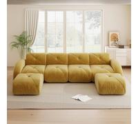 Kelodan Set di divani combinati a U a 4 posti, senza cornice, include 2 sgabelli, in tessuto confortevole, adatto per il soggiorno, design antiscivolo, nessun montaggio richiesto, giallo