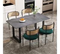 Kelodan Set di tavolo da pranzo e sedie, set di 5 pezzi, 4 sedie in velluto e 1 tavolo da pranzo rettangolare, tavolo da caffè per il tempo libero, sedia in rattan, semplicità moderna, grigio + verde