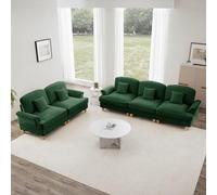 Kelodan Set divano modulare classico soggiorno 3 posti & 2 posti con braccioli imbuti, grembiule rimovibile e gambe a forma di fuso in ciniglia, verde