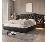 Kelodan Struttura letto con testiera lunga, materiale di velluto alla moda, più porte USB, lampada da scrivania, sistema idraulico, spazio extra grande nella parte inferiore, 180 x 200 cm, colore