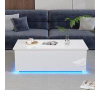 Kelodan Tavolino moderno lucido, 100 x 50 x 35 cm, con illuminazione a LED e spazio nascosto, tavolino bianco con hub idraulico, portata 40 kg