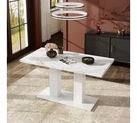 Kelodan Tavolo da pranzo allungabile 140/180 × 70 cm, rettangolare con piano ispessito, stile semplice, bianco, per 6-8 persone, sala da pranzo, cucina soggiorno