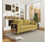 Kelodan Un divano a due posti con vano portaoggetti e portabevande con scomparti laterali e due cuscini per un maggiore comfort. Ideale per interni di ispirazione nordica e angoli lettura