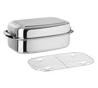 Kelomat, 1993-318 - Rostiera professionale in acciaio INOX, rettangolare, con coperchio in acciaio INOX, dimensioni 36 x 24,5 x 15,5 cm, altezza totale 15,5 cm, capacità 8 litri, induzione