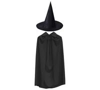 keloppasit Mantello nero | Mantello cosplay da 140 cm con cappello da strega, costume di Halloween, oggetti di scena per giochi di ruolo, spettacoli teatrali