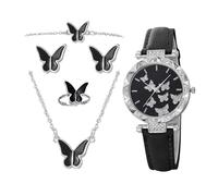 keloppasit Orologio da donna, set di orologi da donna con farfalla, collana con farfalla e bracciale di lusso per viaggi, feste e festa della mamma, Nero , Refer to description, Unisex