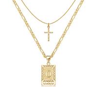 KELORIS PATH Collana a strati in oro con iniziale a forma di croce, placcata in oro 14 carati, con ciondolo a forma di lettera ro, collana girocollo dalla A alla Z, gioiello capitale per donne e