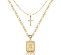 KELORIS PATH Collana a strati in oro con iniziale a forma di croce, placcata in oro 14 carati, con ciondolo a forma di lettera ro, collana girocollo dalla A alla Z, gioiello capitale per donne e