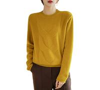 Kelsiop 100% Lana Merino Maglione Donna Girocollo Pullover Autunno Inverno Moda Maglia Bottoming Shirt Top, giallo senape., L