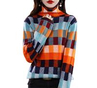 Kelsiop 100% Lana Merino Maglione Donna Moda Scacchiera Top Maglia Dolcevita Pullover Autunno Inverno, Multi, M