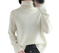 Kelsiop Autunno e Inverno 100% Lana Maglione Dolcevita delle donne ispessito Pullover Maglione All-Match Bottoming Shirt, bianco, S