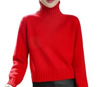 Kelsiop Camicia a maglia calda del fondo lavorato a maglia calda del pullover del maglione del cachemire della lana 100%, Rosso, L