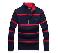 Kelsiop Maglione casual da uomo in cotone lavorato a maglia maglione mezza zip a collo alto, Blu navy 1, M