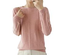 Kelsiop Maglione da donna a maniche lunghe in cashmere e lana con motivo a quadretti, pullover casual slim per l'autunno/inverno, rosa, S