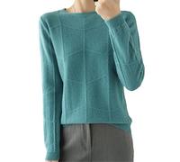 Kelsiop Maglione da donna a maniche lunghe in cashmere e lana con motivo a quadretti, pullover casual slim per l'autunno/inverno, S