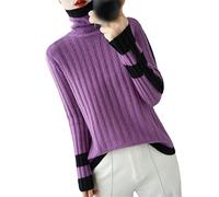 Kelsiop Maglione di cachemire Dolcevita da donna Color-Blocking 100% Lana Pullover Moda Caldo Maglia Bottoming Shirt, Viola, S