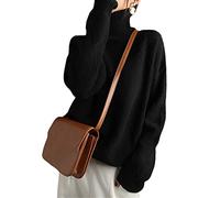 Kelsiop Maglione di Cashmere Dolcevita Donna Tinta Unita Maglia Pullover Allentato Plus Size, Nero, L