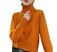 Kelsiop Maglione in 100% Lana Cashmere da Donna, con Collo Alto, Pullover Moda, Maglia Calda e Intrecciata, Arancione, XL