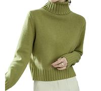 Kelsiop Maglione in 100% Lana Cashmere da Donna, con Collo Alto, Pullover Moda, Maglietta Termica a Maglia, Verde militare, M