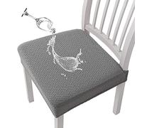 KELUINA Coprisedili per sedie Impermeabili in Jacquard con Reticolo Elasticizzato 1/2/4/6 Pezzi Coprisedie per sedie da Pranzo Coprisedie per Cucina (Grigio Chiaro,4 PCS)
