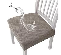 KELUINA Coprisedili per sedie Impermeabili in Jacquard con Reticolo Elasticizzato 1/2/4/6 Pezzi Coprisedie per sedie da Pranzo Coprisedie per Cucina (Tortora,4 PCS)