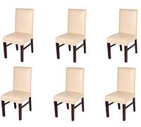 KELUINA Elastico Spandex pu coprisedie in Pelle per Sala da Pranzo, Impermeabile e Resistente a Olio Stretch Protector Copertura per Hotel e Decorazione di Famiglia (Champagne1,6 Pack)