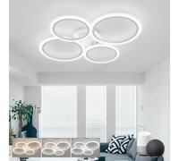 KeLuKes Lampadario LED Moderno Compatibile con Alexa, Plafoniera Intelligente 4 Anelli, 3000K-6500K Regolabile, 60W, Dimmerabile Lampada per Camera da Letto Soggiorno, Bianco,74cm