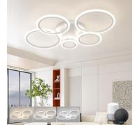 KeLuKes Lampadario LED Moderno Compatibile con Alexa, Plafoniera Intelligente 5 Anelli, 3000K-6500K Regolabile, 82W, Dimmerabile Lampada per Camera da Letto Soggiorno, Bianco, 100cm