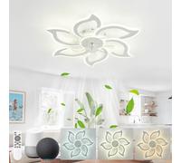 KeLuKes Lampadario Ventilatore da Soffitto Design, 88cm Plafoniera Ventilatore Compatibile con Alexa e Google Assistant, Dimmerabile Timer Reversibile Ventilatore Fiore per Soggiorno, Bianco