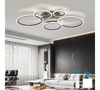 KeLuKes Plafoniera LED Dimmerabile, Lampadario LED Soggiorno con Telecomando, Funzione di Memoria, 3000k-6500k, Timer, Anello Luce Moderno da 100cm, Nero