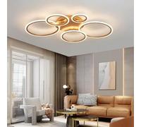 KeLuKes Plafoniera LED Dimmerabile, Lampadario LED Soggiorno con Telecomando, Funzione di Memoria, 3000k-6500k, Timer, Anello Luce Moderno da 100cm, Oro
