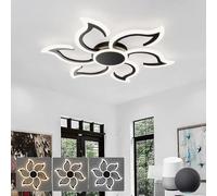 KeLuKes Plafoniera LED Moderna 88cm Compatibile con Alexa, Lampadario Dimmerabile con Telecomando, Lampada da Soffitto Design a Fiore Nero per Soggiorno Camera da Letto Ufficio