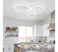 KeLuKes Plafoniera LED Soffitto Dimmerabile, 59cm Lampadario Soffitto con Telecomando, Lampadari Moderni a 3 Anelli con Funzione Memory per Soggiorno Camera da Letto, Bianca