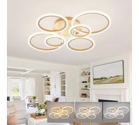 KeLuKes Plafoniera LED Soffitto Dimmerabile, 80cm Lampadario Soffitto con Telecomando, Lampadari Moderni a 6 Anelli con Funzione Memory per Soggiorno Camera da Letto, Oro