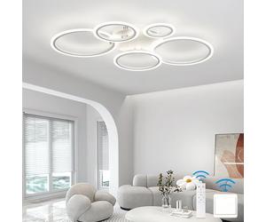 KeLuKes Plafoniera LED Soffitto Moderna Dimmerabile 72W, Lampadario a Anelli di Design Bianco e Telecomando, 100cm Luce con Funzione Memoria per Soggiorno Salotto e Camera