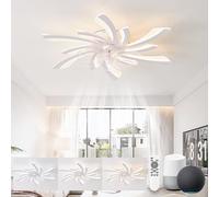 KeLuKes Plafoniera Ventilatore Silenzioso Compatibile con Alexa e Google Assistant, 78cm Lampadario Ventilatore Camera da Letto, Motore Dc, Funzione di Memoria Timer Dimmerabile Ventilatore, Bianco