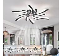 KeLuKes Plafoniera Ventilatore Silenzioso Compatibile con Alexa e Google Assistant, 78cm Lampadario Ventilatore Camera da Letto, Motore Dc, Funzione di Memoria Timer Dimmerabile Ventilatore, Nero