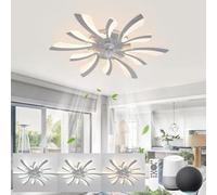 KeLuKes Plafoniera Ventilatore Silenzioso Compatibile con Alexa e Google Assistant, 78cm Lampadario Ventilatore Camera da Letto, Motore Dc, Funzione di Memoria Timer Dimmerabile Ventilatore, Argento