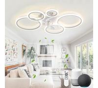 KeLuKes Ventilatore da Soffitto con Luce Compatibile con Alexa e Google Assistant, 100cm Lampadario Ventilatore Soggiorno, Reversibile Dimmerabile Timer Silenzioso Anello Ventilatore, Bianco