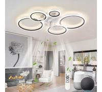 KeLuKes Ventilatore da Soffitto con Luce Compatibile con Alexa e Google Assistant, 100cm Lampadario Ventilatore Soggiorno, Reversibile Dimmerabile Timer Silenzioso Anello Ventilatore, Nero
