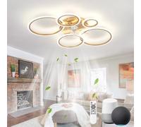 KeLuKes Ventilatore da Soffitto con Luce Compatibile con Alexa e Google Assistant, 100cm Lampadario Ventilatore Soggiorno, Reversibile Dimmerabile Timer Silenzioso Anello Ventilatore, Oro