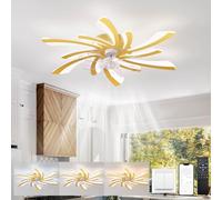 KeLuKes Ventilatore da Soffitto con Luce e Telecomando Silenzioso Design 78cm Lampadario con Ventola SoggiornoTimer 6 Velocità Dimmerabile Reversibile per Cucina Camera da Letto, Oro