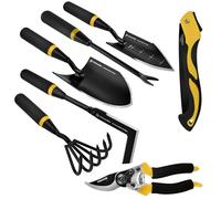 Kemaier Set di 7 attrezzi da giardinaggio in acciaio inox, resistenti, con cassetta degli attrezzi, adatti per giardinaggio, piantagione e diserbo, regali per donne e uomini