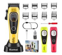 KEMEI 1920 - Tagliacapelli professionale da uomo, 4500 mAh, tagliacapelli da barbiere, tagliacapelli senza fili, con base di ricarica e 2 coperchi modulari, lama DLC