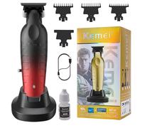 KEMEI 2099 - Tagliacapelli professionale da uomo, delicato sulla pelle, con base di ricarica, motore potente da 7000 giri/min, con 3 pettini guida, per uso domestico e barbiere