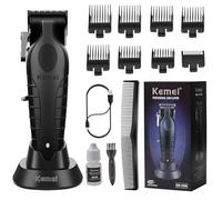KEMEI 2296 - Tagliacapelli professionale da uomo, kit per tagliare i capelli e la barba, tagliacapelli a T Blade con USB ricaricabile, nero
