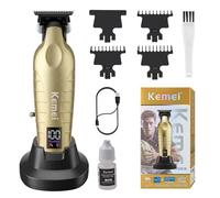 KEMEI 2499 Tagliacapelli Professionale Uomo con Lama A T, Macchinetta Wireless con Base di Ricarica, Motore Potente da 7000 RPM, Taglia Barba Uomo con Display LED, Uso per Casa e Barbiere