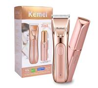 KEMEI 259 - Rasoio elettrico 2 in 1, da donna, per zona bikini, gambe, braccia e viso, delicato sulla pelle e delicato